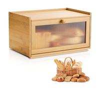 VEVOR Panera para Encimera de Cocina, Contenedor de Bambú de Gran Capacidad para Almacenar Pan, con Panel de Puerta Acrílico Ondulado, Color Madera Natural, Forma Rectángulo, 400 x 250 x 220 mm