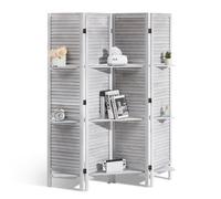 VEVOR Pantalla de Madera Portátil con 2 Estantes, Biombo Plegable de Madera de 4 Paneles para Privacidad, 1220 x 1700 x 320 mm para Separar Habitaciones, Hogar, Restaurante y Dormitorio, Color Blanco