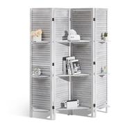 VEVOR Pantalla de Madera Portátil con 2 Estantes, Biombo Plegable de Madera de 4 Paneles para Privacidad, 1220 x 1700 x 320 mm para Separar Habitaciones, Hogar, Restaurante y Dormitorio, Color Blanco