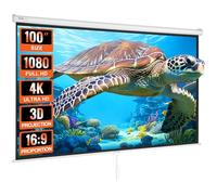 VEVOR Pantalla de Proyección Enrollable Manual 100 Pulgadas 16:9 HD 4K Pantalla de Proyector Antiarrugas Amplio Ángulo de Visión Montaje en Pared Imagen Detallada para Cine Fiesta en Casa Interior