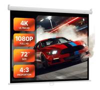 VEVOR Pantalla de Proyección Manual de 1829 mm, 4:3, 4K, 1080 HD, Pantalla de Proyección de Pared, Retráctil con Cordón, Amplio Ángulo de Visión, para Cine en Casa, Oficina y Aula, Color Blanco