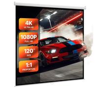 VEVOR Pantalla de Proyección Manual de 3048 mm, 1:1, 4K y 3D, 1080 HD, Enrollable y Retráctil, para Cine en Casa, con Cuerda de Tracción, para Pared, Tamaño de Proyección 2134 x 2134 mm, Blanco