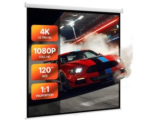 VEVOR Pantalla de Proyección Manual de 3048 mm, 1:1, 4K y 3D, 1080 HD, Enrollable y Retráctil, para Cine en Casa, con Cuerda de Tracción, para Pared, Tamaño de Proyección 2134 x 2134 mm, Blanco