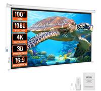 VEVOR Pantalla de Proyección Motorizada 254 cm 16:9 HD 4K 1080 Lienzo de Proyección Antiarrugas con Control Remoto Amplio Ángulo de Visión Montaje Directo en Pared para Proyectores de Video