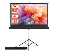 VEVOR Pantalla de Proyector con Soporte de 152,4 cm, Pantalla de Proyección Portátil y Antiarrugas con Trípode y Bolsa de Transporte, Ángulo Amplio de 160°, 16:9 4K HD, para Proyectores en Casa