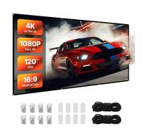 VEVOR Pantalla de Proyector de 3048 mm, 16:9, 4K, 1080 HD, para Montaje en Pared, Amplio Ángulo de Visión, con Ganchos y Cinta Adhesiva de Doble Cara, para Cine en Casa, Oficina y Aula, Blanco