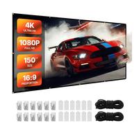 VEVOR Pantalla de Proyector de 3810 mm, 16:9, 4K, 1080 HD, Montaje en Pared, Amplio Ángulo de Visión, con Ganchos y Cinta Adhesiva de Doble Cara, para Cine en Casa, Oficina y Aula, Color Blanco