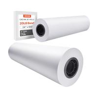 VEVOR Papel de Formato 80 g/㎡ Ancho de 609,6 mm Longitud de 152,4 m 2 Rollos de Papel Bond CAD con Núcleo de 76,2 mm Rollos de Papel Bond para Trazador para Dibujos CAD, Planos de Ingeniería, Blanco