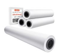VEVOR Papel Bond CAD de 80 g/Ancho de 609,6 mm Longitud de 45,7 m 4 Rollos de Papel Bond para Trazador para Dibujos CAD, Planos de Ingeniera, Blanco