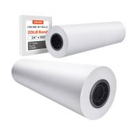 VEVOR Papel Bond CAD, 80 g/㎡, Ancho 609,6 mm, Longitud 152,4 m, 2 Rollos, Núcleo 76,2 mm, para Trazador, Dibujos CAD, Planos de Ingeniería, Blanco