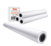 VEVOR Papel de Formato 80 g/㎡ Ancho de 914,4 mm Longitud de 45,7 m 4 Rollos de Papel Bond CAD con Núcleo de 50,8 mm Rollos de Papel Bond para Trazador para Dibujos CAD, Planos de Ingeniería, Blanco