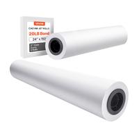 VEVOR Papel de Formato Ancho, Rollo de Plotter de 609.6 mm x 45.7 m, 2 Rollos de Papel CAD Bond con de 50.8 mm, 80 GSM, para Dibujos CAD, Planos de Ingeniería, GIS y Diseños Arquitectónicos
