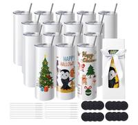 VEVOR Paquete de 16 Vasos de Sublimación Rectos de Acero Inoxidable de Doble Pared, Cada 591,5 ml, Vaso con Pajita, Tapa, Cepillo, base, Envoltura Retráctil, Caja de Regalo, para prensa de calor
