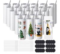 VEVOR Paquete de 24 Vasos de Sublimación Rectos de Acero Inoxidable de Doble Pared, Cada 591,5 ml, Vaso con Pajita, Tapa, Cepillo, base, Envoltura Retráctil, Caja de Regalo, para prensa de calor