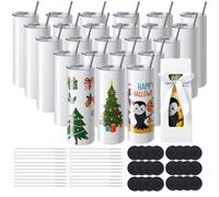 VEVOR Paquete de 24 Vasos de Sublimación Rectos de Acero Inoxidable de Doble Pared, Cada 591,5 ml, Vaso con Pajita, Tapa, Cepillo, base, Envoltura Retráctil, Caja de Regalo, para prensa de calor