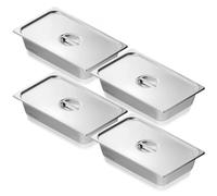 VEVOR Paquete de 4 sartenes de hotel, sartén de vapor antiatascos de tamaño completo con tapa, sartén de mesa de vapor de acero inoxidable de 0.8 mm de grosor, sartén de mesa comercial de 4 pulgadas