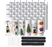 VEVOR Paquete de 50 Vasos de Sublimación Rectos de Acero Inoxidable de Doble Pared, Cada 591,5 ml, Vaso con Pajita, Tapa, Cepillo, base, Envoltura Retráctil, Caja de Regalo, para prensa de calor