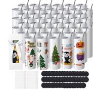 VEVOR Paquete de 50 Vasos de Sublimación Rectos de Acero Inoxidable de Doble Pared, Cada 591,5 ml, Vaso con Pajita, Tapa, Cepillo, base, Envoltura Retráctil, Caja de Regalo, para prensa de calor
