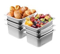 VEVOR Paquete de 6 Sartenes de Hotel de Vapor Antiatasco de Tamaño 1/2, Acero Inoxidable de 0,8 mm de Espesor, Almacenamiento de Alimentos para Catering, Industrial y Científico, 325 x 266 x 148 mm