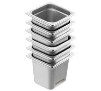 VEVOR Paquete de 6 Sartenes de Hotel, Sartén de Vapor Antiatasco de Tamaño 1/6, Sartén de Mesa de Vapor 178 x 168 x 160 mm de Acero Inoxidable de 0,8 mm de Espesor, Sartén para Catering, Industria