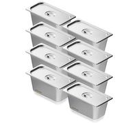 VEVOR Paquete de 8 Sartenes Comerciales de Hotel de Vapor Antiatasco de Tamaño 1/3 con Tapa, Acero Inoxidable de 0,8 mm de Espesor, para Catering, para Industrial y Científico 328 x 178 x 148 mm