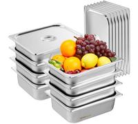 VEVOR Paquete de 8 sartenes de Hotel, sartén de Vapor antiatasco de tamaño 1/2 con Tapa, sartén de Mesa de Vapor de Acero Inoxidable de 0,8 mm de Espesor, sartén de Mesa Comercial.