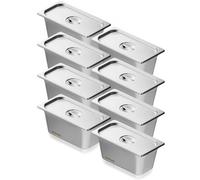 VEVOR Paquete de 8 sartenes de hotel, sartén de vapor antiatasco de tamaño 1/3 con tapa, sartén de mesa de vapor de acero inoxidable de 0,8 mm de espesor, sartén de mesa comercial de 6 pulgadas de pro