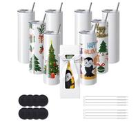 VEVOR Paquete de 8 Vasos de Sublimación Rectos de Acero Inoxidable de Doble Pared, Cada 887,2 ml, Vaso con Pajita, Tapa, Cepillo, base, Envoltura Retráctil, Caja de Regalo, para prensa de calor