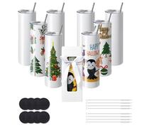 VEVOR Paquete de 8 Vasos de Sublimación Rectos de Acero Inoxidable de Doble Pared, Cada 887,2 ml, Vaso con Pajita, Tapa, Cepillo, base, Envoltura Retráctil, Caja de Regalo, para prensa de calor
