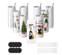 VEVOR Paquete de 8 Vasos de Sublimación Vaso Vacío de 20 oz 591,5 ml Vasos de Acero Inoxidable de Doble Pared con Pajita, Tapa, Cepillo, Base, Envoltura Retráctil