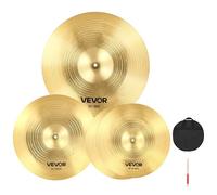 VEVOR Paquete de Platillos, 3 PCS Juego de Platillos de Aleación para Baterías con Hi-hats de 355 mm, Crash de 400 mm, Ride de 505 mm, Baquetas y Funda de Platillos para Baterista, Cobre Brillante