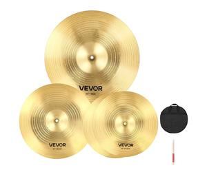 VEVOR Paquete de Platillos, 3 PCS Juego de Platillos de Aleación para Baterías con Hi-hats de 355 mm, Crash de 400 mm, Ride de 505 mm, Baquetas y Funda de Platillos para Baterista, Cobre Brillante