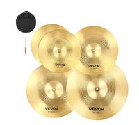 VEVOR Paquete de Platillos, 4 PCS Juego de Platillos de Aleación para Baterías con Hi-hats de 355 mm, Crash de 400 mm y 455 mm, Ride de 505 mm, Baquetas y Funda de Platillos, Cobre Brillante