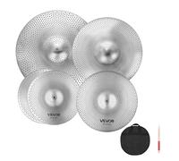 VEVOR Paquete de Platillos de Bajo Volumen, 4 Platillos Silenciosos para Batería con Hi-hats de 355 mm, Crash de 400 mm y 455 mm, Ride de 505 mm, Baquetas y Funda para Platillos, Cobre brillante