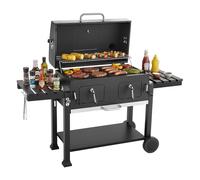 VEVOR Parilla de Carbón con Ruedas 0,5 m², Barbacoa con 2 Bandejas de Carbón Elevables, Mesas Laterales, Bandeja para Cenizas, Asador Transportable de Acero con Recubrimiento en Polvo para Jardín