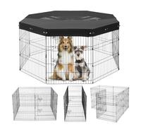 VEVOR Parque de Juegos para Perros 8 Paneles de 760 mm x 610 mm, Corral de Ejercicios de Metal Plegable con Puerta y Cubierta Superior de Tela Oxford 600D para Perros, Gatos y Otros Animales Pequeños