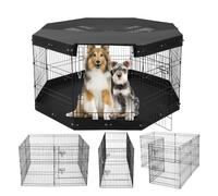 VEVOR Parque de Juegos para Perros 8 Paneles de 760 x 610 mm, Corral de Ejercicios de Metal Plegable con Puerta y Cubierta Superior y Almohadilla Inferior para Perros, Gatos y Otros Animales Pequeños