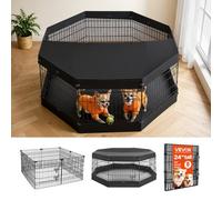 VEVOR Parque de Metal Plegable para Perritos con Base y Cubierta Superior | Valla Metálica para Mascotas Pequeñas, Altura de 61 cm, 8 Paneles de Malla, Forma Flexible de Cuadrado Rectángulo Octágono
