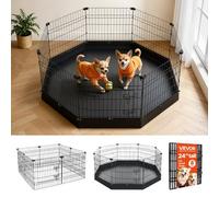 VEVOR Parque de Metal Plegable para Perros Alto de 61 cm 8 Paneles de Malla | Corral Metálico para Mascotas Pequeñas, con Base de Tela Oxford, Accesorios de Estacas Hebillas, para Interior Exterior
