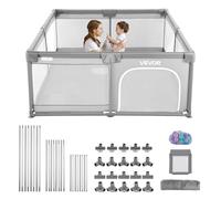 VEVOR Parque Infantil, Ideal para Niños Pequeños, para Interior y Exterior, con 50 Pelotas de Océano, Puerta con Cremallera y Malla Transpirable, Forma Rectangular, Gris, 2060 x 1840 x 650 mm