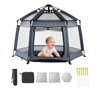 VEVOR Parque Infantil Plegable con Dosel, Interiores y Exteriores, para Bebés y Niños Pequeños con Parasoles UPF 50+ y Bolsa de Viaje para Casa, Parque, Playa, y Ligero, 1500 x 1500 x 1060 mm