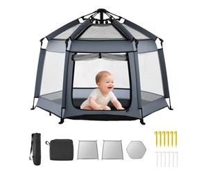 VEVOR Parque Infantil Plegable con Dosel, Interiores y Exteriores, para Bebés y Niños Pequeños con Parasoles UPF 50+ y Bolsa de Viaje para Casa, Parque, Playa, y Ligero, 1500 x 1500 x 1060 mm