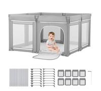 VEVOR Parque Infantil Plegable, con Puerta con Cremallera y Malla Transpirable Suave, Centro de Actividades Seguro para Uso en Interiores y Exteriores, Forma Amorfo, Gris, 2070 x 1850 x 695 mm