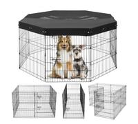 VEVOR Parque de Juegos para Perros 8 Paneles de 760 mm x 610 mm, Corral de Ejercicios de Metal Plegable con Puerta y Cubierta Superior de Tela Oxford 600D para Perros, Gatos y Otros Animales Pequeños
