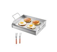 VEVOR Parrilla de Acero Inoxidable con Placa Rectangular Universal 425 x 270 mm con Superficie Plana, Plancha de Gas para Barbacoa, Utensilios de Cocina Portátiles con Asa, Color Acero Original