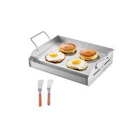 VEVOR Parrilla de Acero Inoxidable con Placa Rectangular Universal 425 x 270 mm con Superficie Plana, Plancha de Gas para Barbacoa, Utensilios de Cocina Portátiles con Asa, Color Acero Original