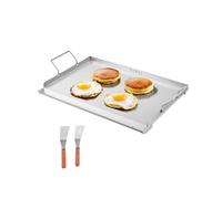 VEVOR Parrilla de Acero Inoxidable de Alta Calidad Universal Rectangular 585 x 365 mm con Superficie Plana, Plancha de Gas para Barbacoa, Utensilios de Cocina Familiares Portátiles con Asa, Plata