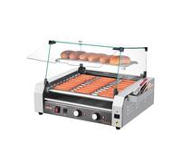 VEVOR Parrilla de Acero Inoxidable para Salchichas, 2200 W con Control de Temperatura Dual, Cubierta, Caja Almacenamiento Lateral, Estante Extraíble y Bandeja para Goteo de Aceite, 5 r/min, Plata
