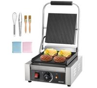 VEVOR Parrilla de Contacto Eléctrica 1800 W, Sandwichera, de Acero Inoxidable, con Asa y Control de Temperatura, Placa Plana Esmaltada 22 x 23 cm Individual, 308 x 400 x 210 mm, 50-300 °C ±15°