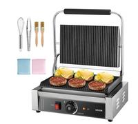 VEVOR Parrilla de Prensa para Panini Placa Esmaltada de 34 x 23 cm Prensa Eléctrica para Sándwiches de Acero Inoxidable con Asa Control de Temperatura con Ranuras Completas para Filetes, Tocino